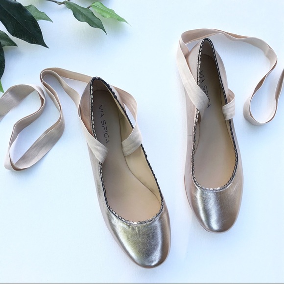 Via Spiga Shoes - Via Spiga Brianna Lace-up Ballet Flat in Rose Gold
